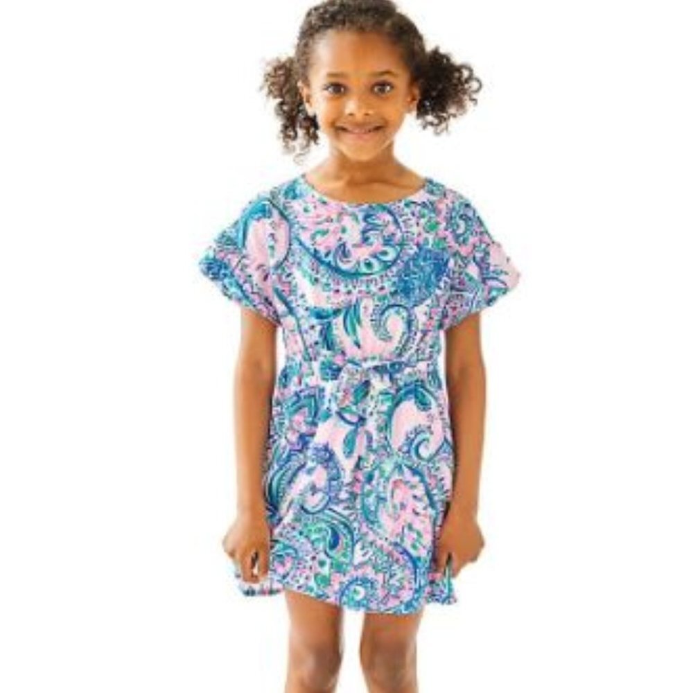 Lilly Pulitzer Girls Stasia Dress Pink Tropics Tint Tangerine Dream XL 12-14